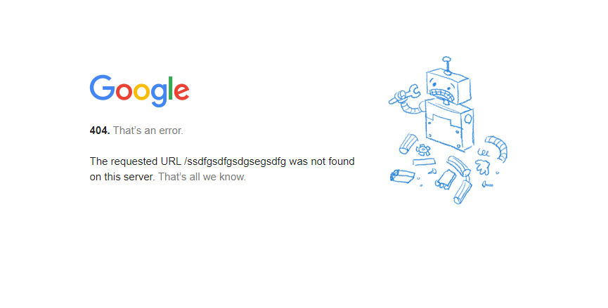 حتى أن Google لديها خطأ 404 ، لأننا كتبنا عنوان URL عشوائيًا.